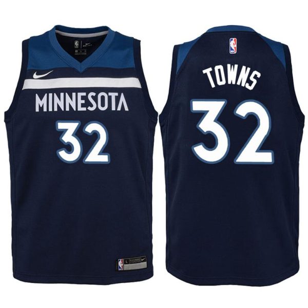 Kinder Minnesota Timberwolves Trikot #32 Karl-Anthony Towns Navy Swingman -Icon Edition