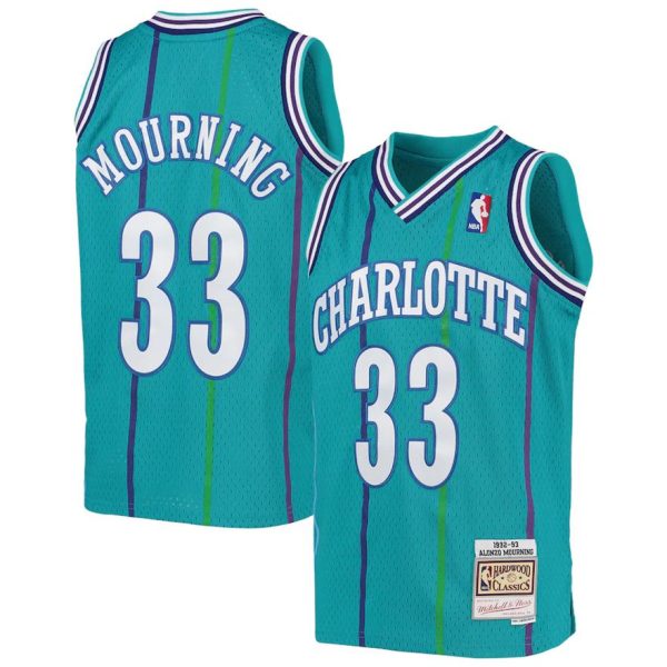 Kinder Mitchell & Ness Alonzo Mourning Teal Charlotte Hornets Trikot 1992-93 Hardwood Classics Swingman