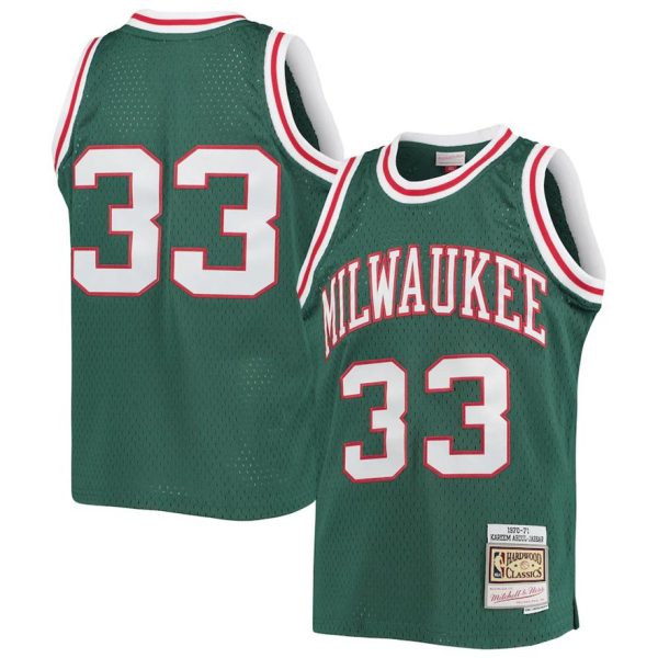 Kinder Mitchell & Ness Kareem Abdul-Jabbar Grün Milwaukee Bucks Trikot 1970-71 Hardwood Classics Swingman