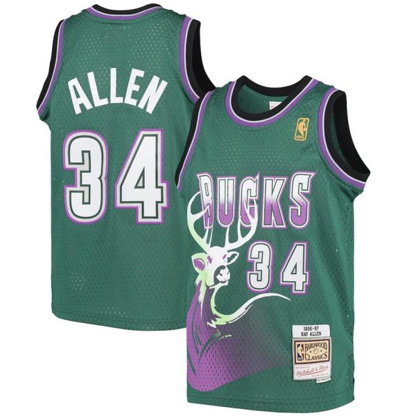 Kinder Mitchell & Ness Ray Allen Grün Milwaukee Bucks Trikot 1996-97 Hardwood Classics Swingman