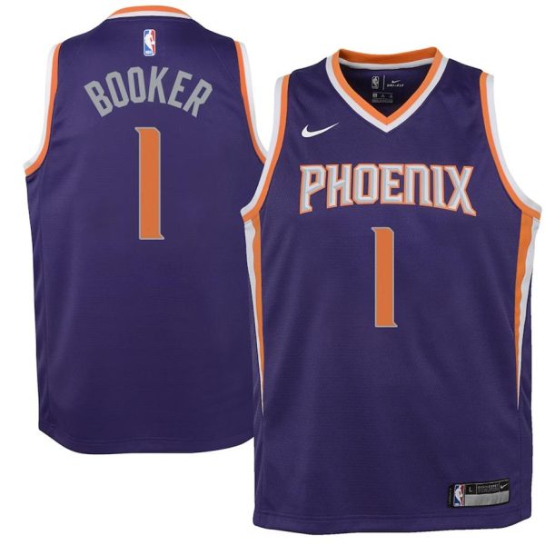 Kinder Nike Devin Booker Lila Phoenix Suns Trikot Swingman – Icon Edition