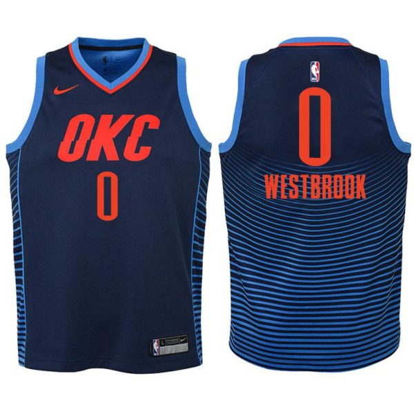 Kinder Oklahoma City Thunder Trikot #0 Russell Westbrook Navy Swingman – Statement Edition