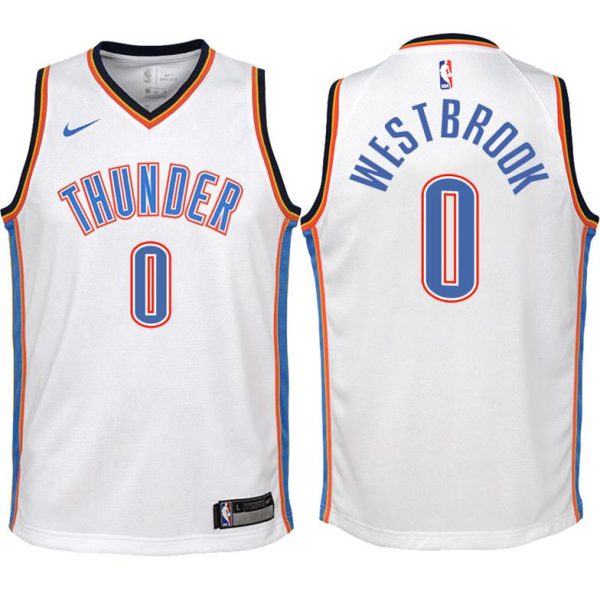 Kinder Oklahoma City Thunder Trikot #0 Russell Westbrook Weiß Swingman -Association Edition