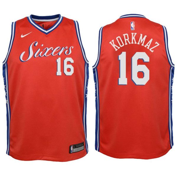 Kinder Philadelphia 76ers Trikot #16 Furkan Korkmaz Rot Swingman – Statement Edition