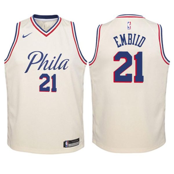 Kinder Philadelphia 76ers Trikot #21 Joel Embiid Weiß Swingman – City Edition