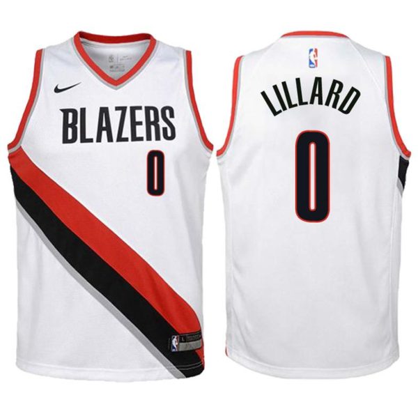 Kinder Portland Trail Blazers Trikot #0 Damian Lillard Weiß Swingman – Association Edition