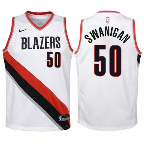 Kinder Portland Trail Blazers Trikot #50 Caleb Swanigan Weiß Swingman – Association Edition