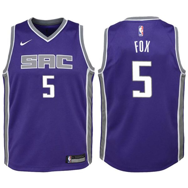 Kinder Sacramento Kings Trikot #5 De’Aaron Fox Lila Swingman -Icon Edition