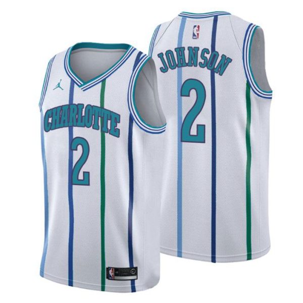 Men Charlotte Hornets Trikot #2 Larry Johnson Retired Player Classic Weiß Swingman