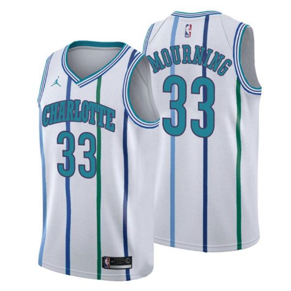 Men Charlotte Hornets Trikot #33 Alonzo Mourning Retired Player Classic Weiß Swingman