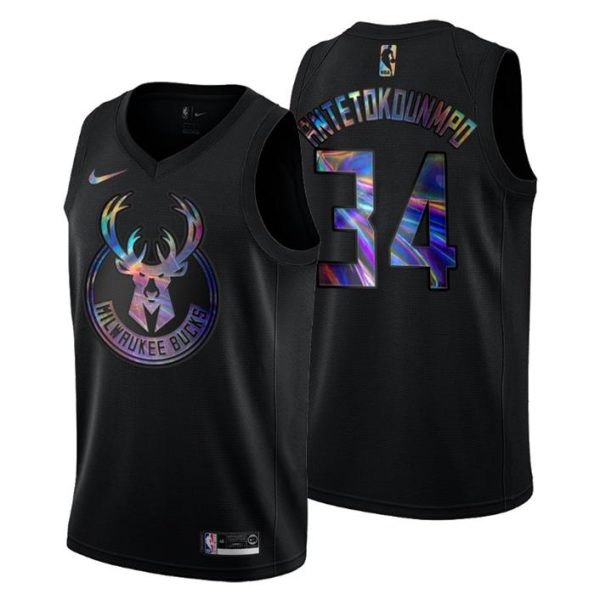 Milwaukee Bucks Trikot Giannis Antetokounmpo #34 Iridescent Holographic Schwarz