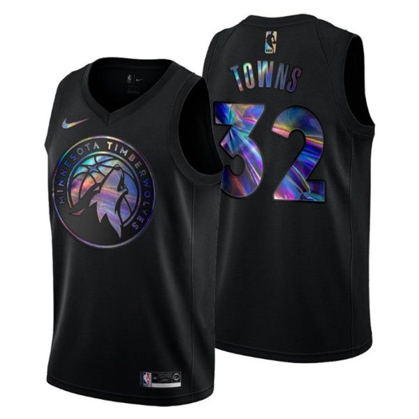 Minnesota Timberwolves Trikot Karl-Anthony Towns #32 Iridescent Holographic Schwarz