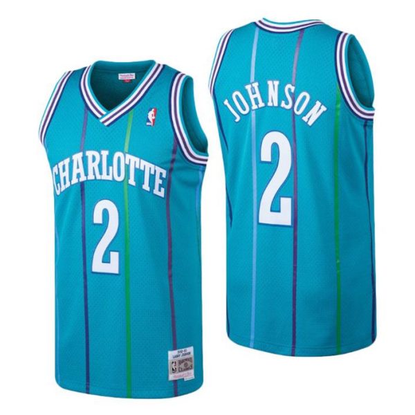 Mitchell & Ness Herren Charlotte Hornets Trikot #2 Larry Johnson Teal 1992-93 Hardwood Classics Swingman