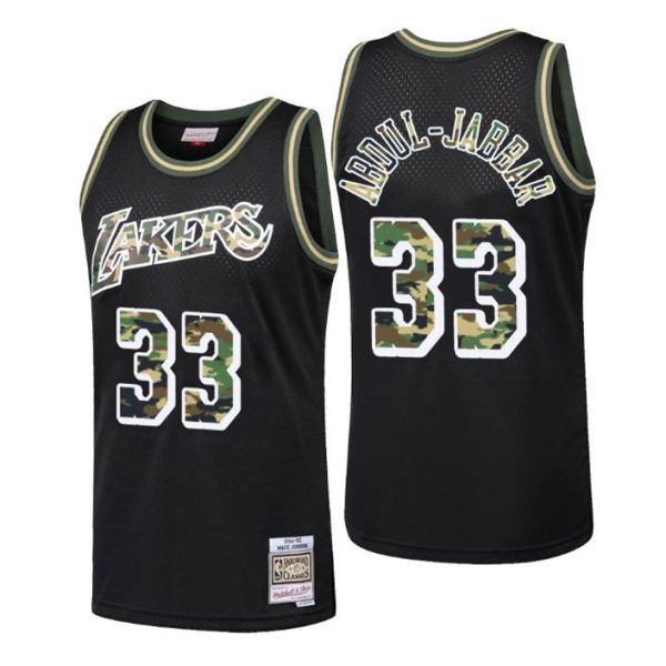 Mitchell & Ness Herren Los Angeles Lakers Trikot #33 Kareem Abdul-Jabbar Schwarz Straight Fire Camo Swingman