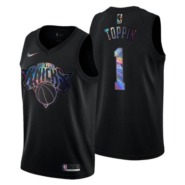 New York Knicks Trikot Obi Toppin #1 Iridescent Holographic Schwarz