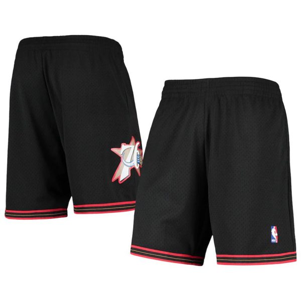 Philadelphia 76ers Mitchell & Ness Primary Team Logo Hardwood Classics Swingman Shorts – Schwarz