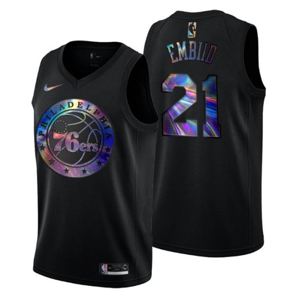 Philadelphia 76ers Trikot Joel Embiid #21 Iridescent Holographic Schwarz