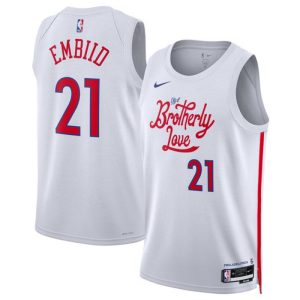 Philadelphia 76ers Trikot Nike City Edition 2022-23 Swingman Weiß Version Joel Embiid 21 Herren