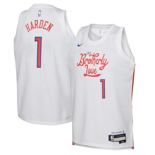 Philadelphia 76ers Trikot Nike City Edition Swingman 22 – Weiß – James Harden – Kinder