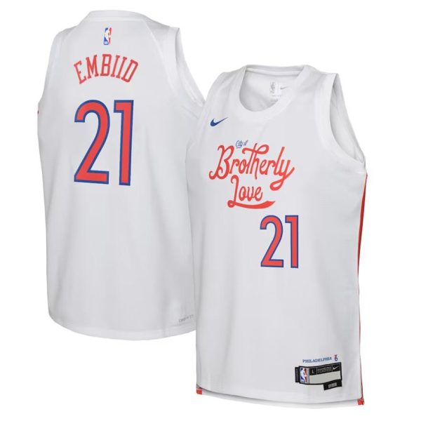 Philadelphia 76ers Trikot Nike City Edition Swingman 22 – Weiß – Joel Embiid – Kinder