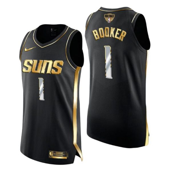 Phoenix Suns Trikot 2021 NBA Finals #1 Devin Booker Golden Edition Authentic Schwarz