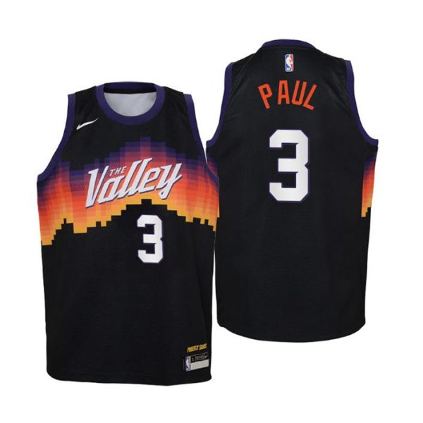 Phoenix Suns Trikot Chris Paul NO. 3 City Edition Schwarz 2020-21 Kinder